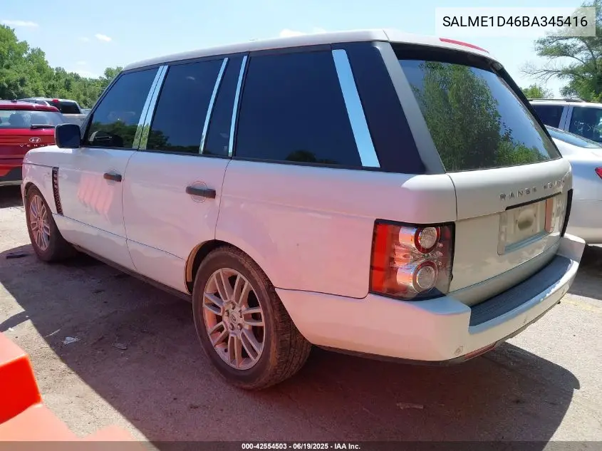 2011 Land Rover Range Rover Hse VIN: SALME1D46BA345416 Lot: 42554503