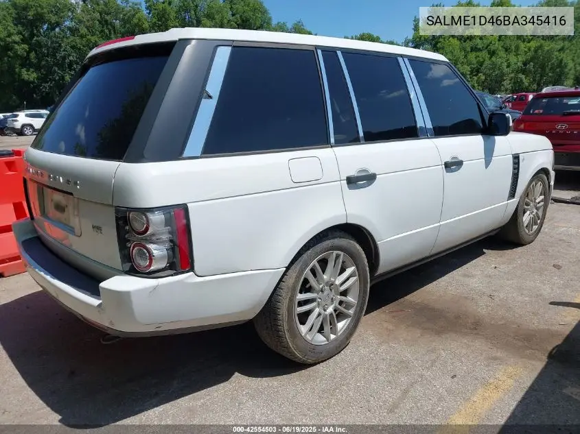 2011 Land Rover Range Rover Hse VIN: SALME1D46BA345416 Lot: 42554503