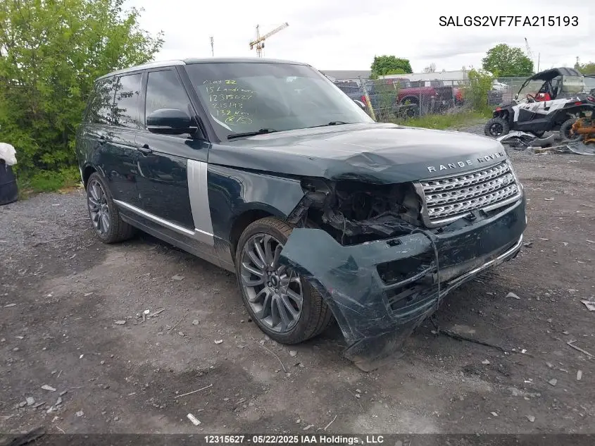 2015 Land Rover Range Rover Hse VIN: SALGS2VF7FA215193 Lot: 12315627