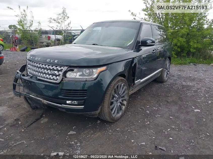 2015 Land Rover Range Rover Hse VIN: SALGS2VF7FA215193 Lot: 12315627