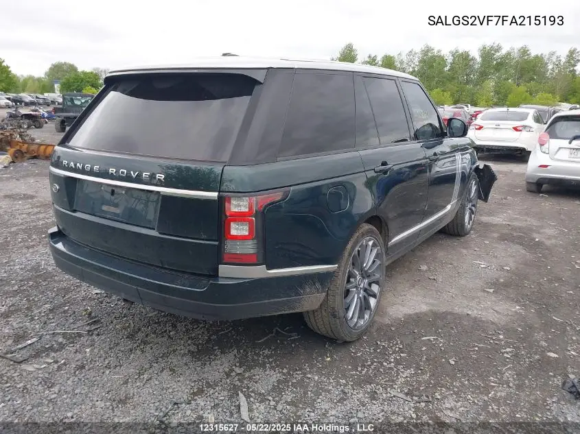 2015 Land Rover Range Rover Hse VIN: SALGS2VF7FA215193 Lot: 12315627