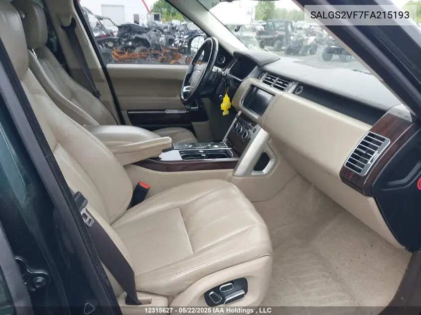 2015 Land Rover Range Rover Hse VIN: SALGS2VF7FA215193 Lot: 12315627