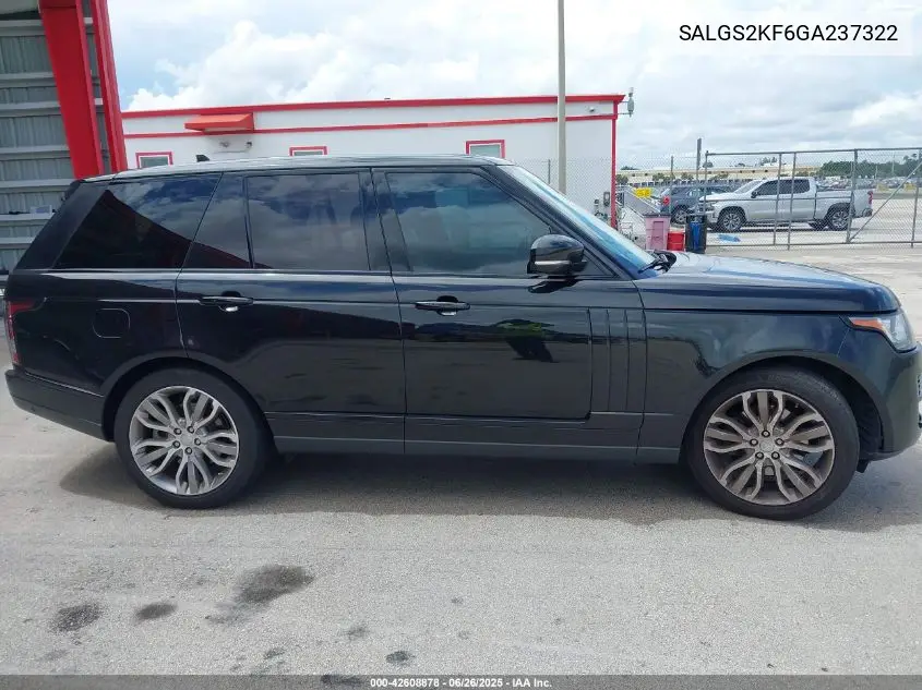 2016 Land Rover Range Rover 3.0L V6 Turbocharged Diesel Hse Td6 VIN: SALGS2KF6GA237322 Lot: 42608878