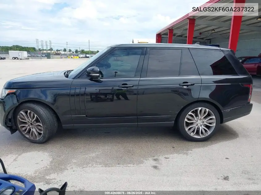 2016 Land Rover Range Rover 3.0L V6 Turbocharged Diesel Hse Td6 VIN: SALGS2KF6GA237322 Lot: 42608878