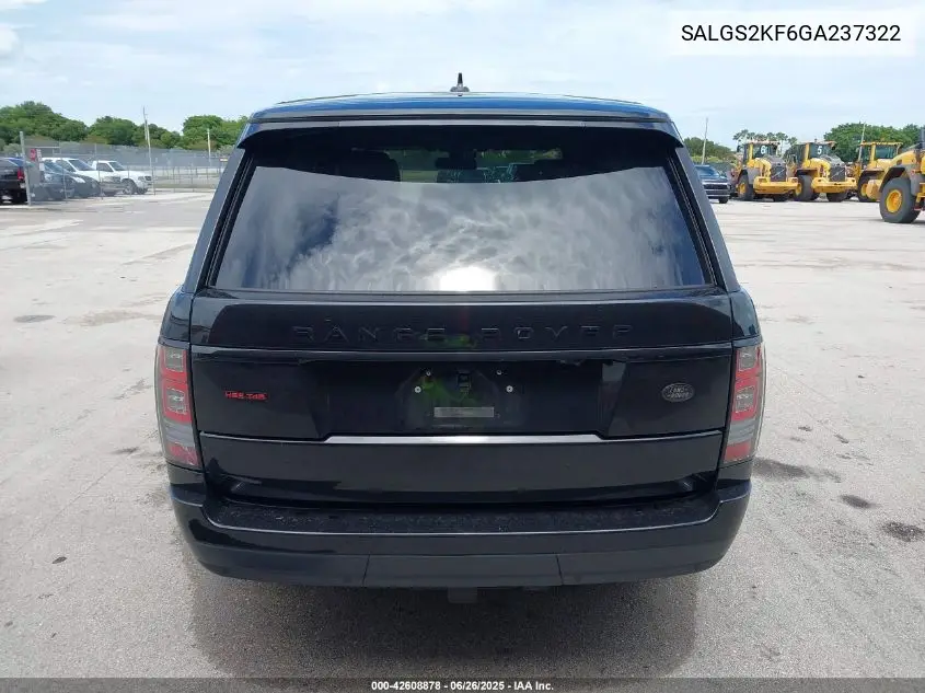 2016 Land Rover Range Rover 3.0L V6 Turbocharged Diesel Hse Td6 VIN: SALGS2KF6GA237322 Lot: 42608878