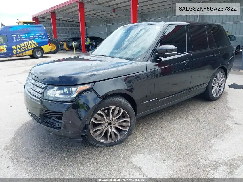 2016 Land Rover Range Rover 3.0L V6 Turbocharged Diesel Hse Td6 VIN: SALGS2KF6GA237322 Lot: 42608878