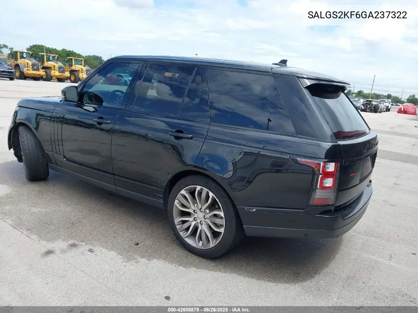 2016 Land Rover Range Rover 3.0L V6 Turbocharged Diesel Hse Td6 VIN: SALGS2KF6GA237322 Lot: 42608878