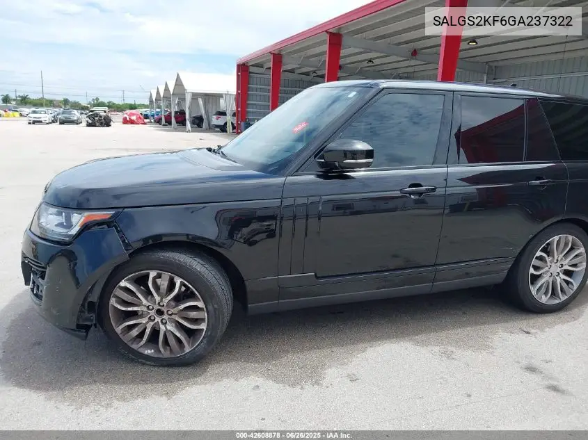 2016 Land Rover Range Rover 3.0L V6 Turbocharged Diesel Hse Td6 VIN: SALGS2KF6GA237322 Lot: 42608878