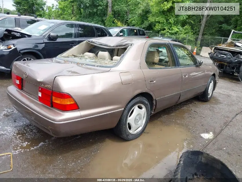 1998 Lexus Ls 400 VIN: JT8BH28FXW0104251 Lot: 42356135