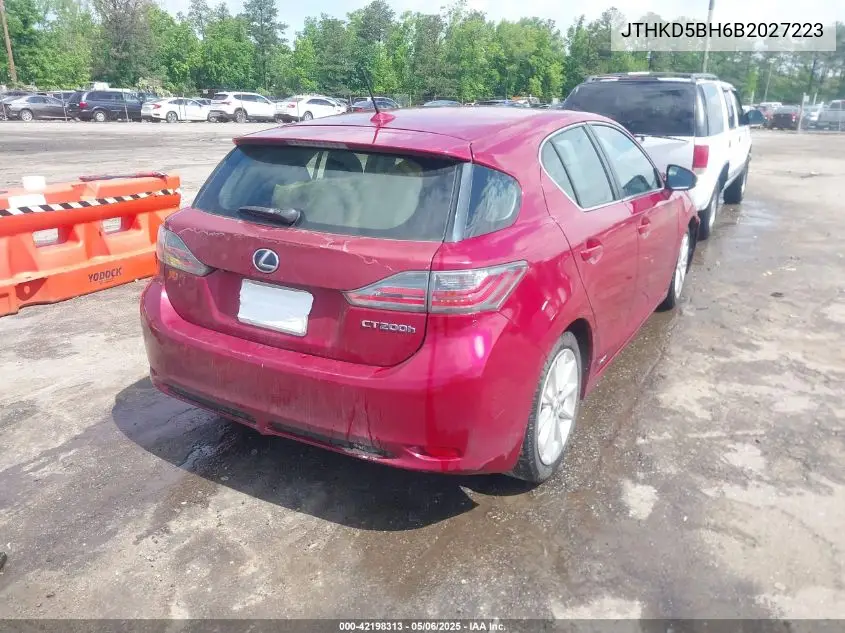 2011 Lexus Ct 200H Premium VIN: JTHKD5BH6B2027223 Lot: 42198313