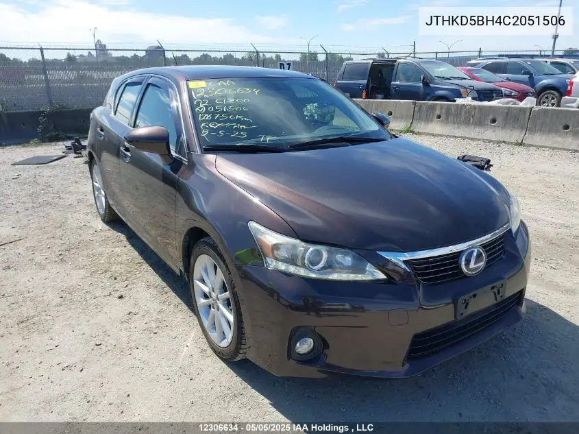 2012 Lexus Ct 200 VIN: JTHKD5BH4C2051506 Lot: 12306634