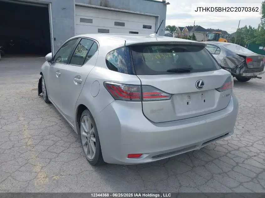 2012 Lexus Ct VIN: JTHKD5BH2C2070362 Lot: 12344368