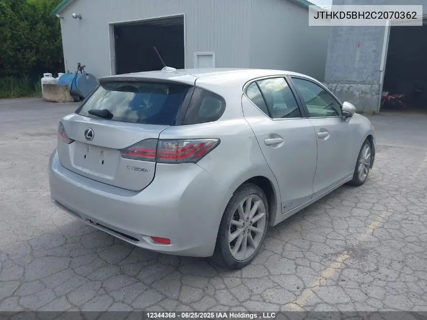 2012 Lexus Ct VIN: JTHKD5BH2C2070362 Lot: 12344368
