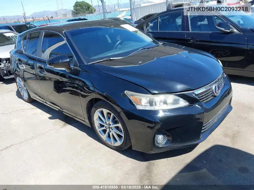 2012 Lexus Ct 200H Premium VIN: JTHKD5BH0C2093218 Lot: 41815958