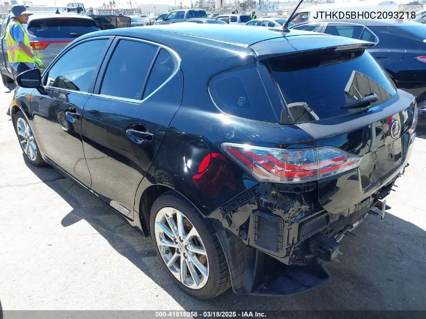 2012 Lexus Ct 200H Premium VIN: JTHKD5BH0C2093218 Lot: 41815958