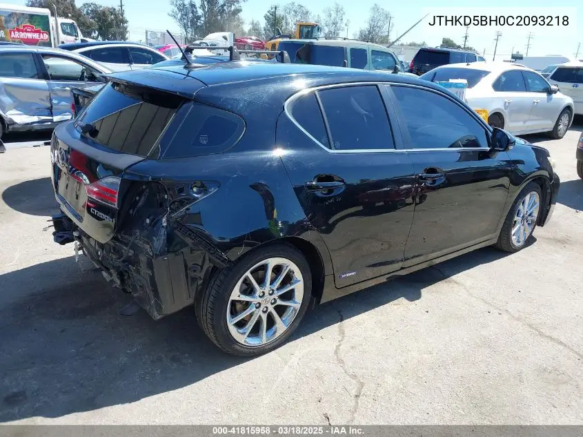 2012 Lexus Ct 200H Premium VIN: JTHKD5BH0C2093218 Lot: 41815958