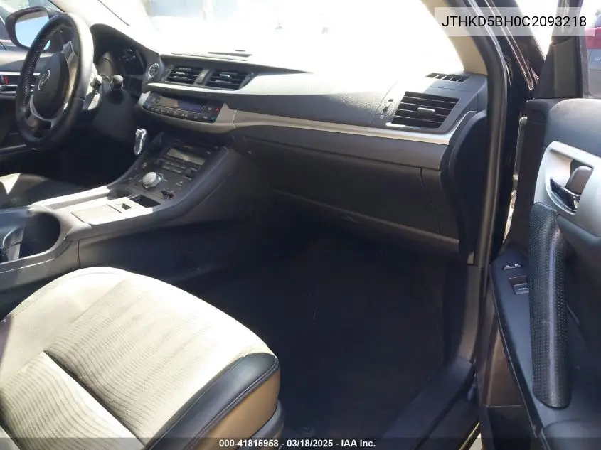 2012 Lexus Ct 200H Premium VIN: JTHKD5BH0C2093218 Lot: 41815958