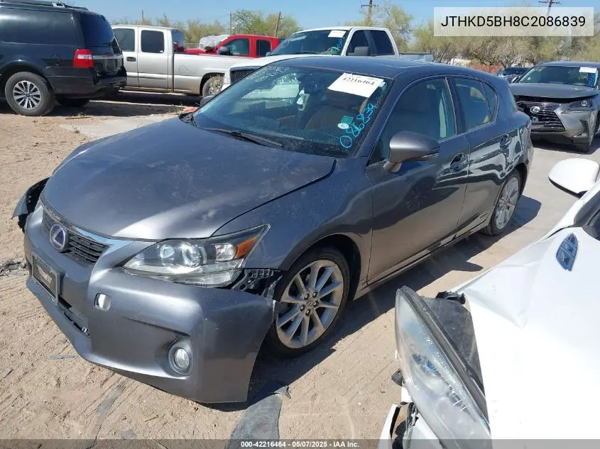 2012 Lexus Ct 200H Premium VIN: JTHKD5BH8C2086839 Lot: 42216464
