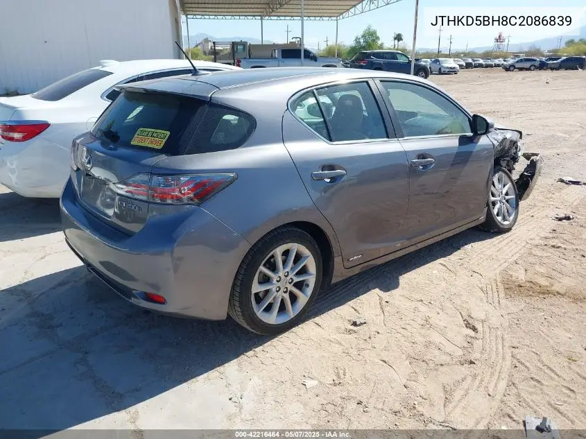 2012 Lexus Ct 200H Premium VIN: JTHKD5BH8C2086839 Lot: 42216464