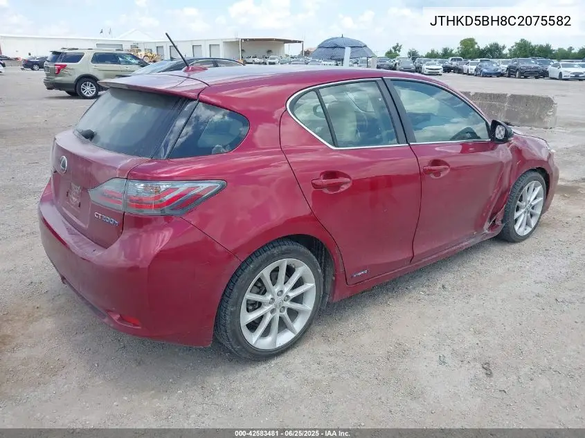 2012 Lexus Ct 200H Premium VIN: JTHKD5BH8C2075582 Lot: 42583481