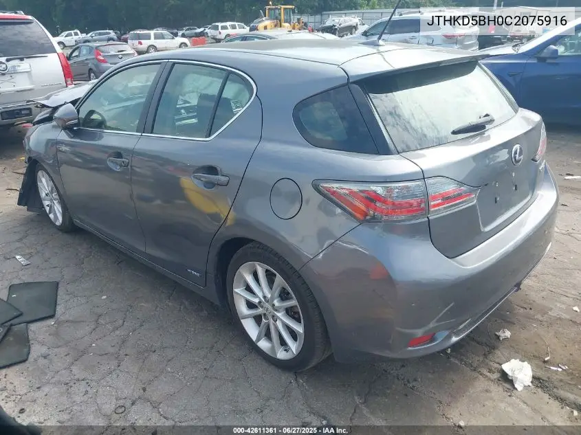 2012 Lexus Ct 200H Premium VIN: JTHKD5BH0C2075916 Lot: 42611361