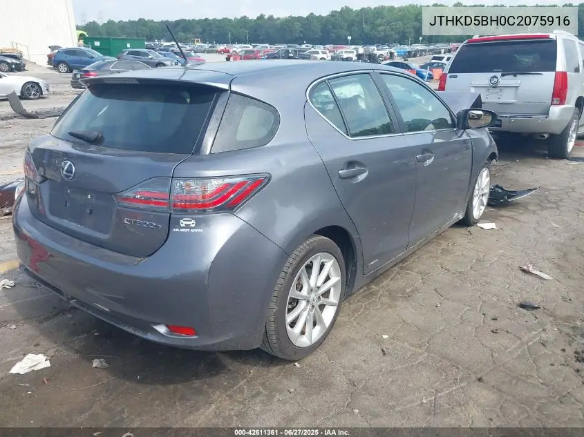 2012 Lexus Ct 200H Premium VIN: JTHKD5BH0C2075916 Lot: 42611361