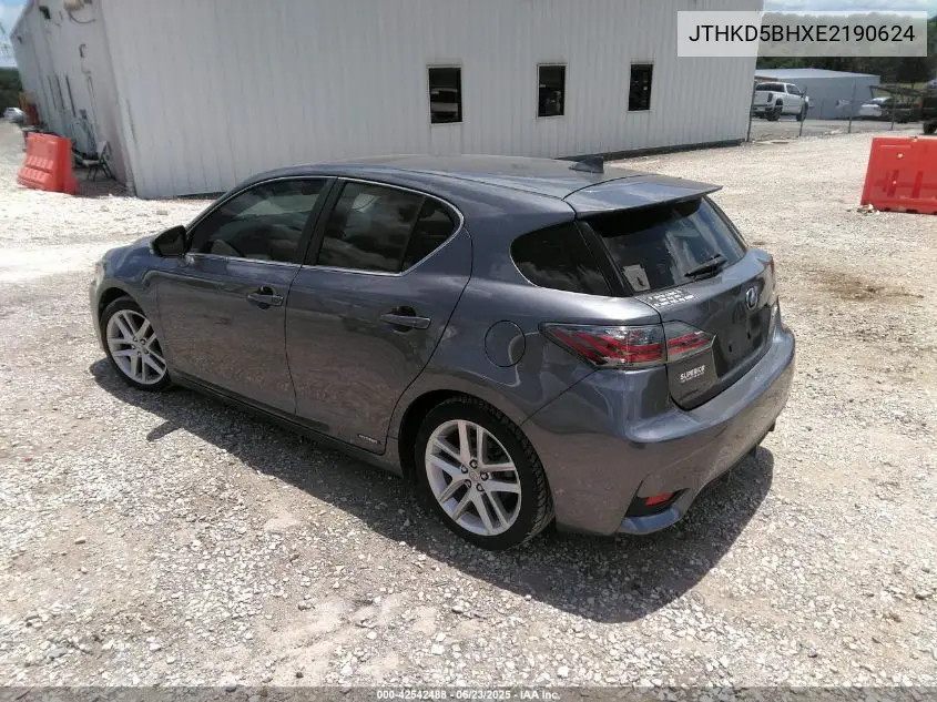2014 Lexus Ct 200H VIN: JTHKD5BHXE2190624 Lot: 42542488