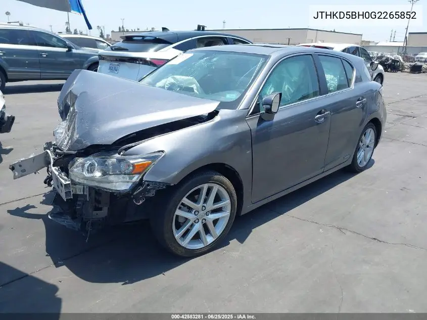 2016 Lexus Ct 200H VIN: JTHKD5BH0G2265852 Lot: 42583281