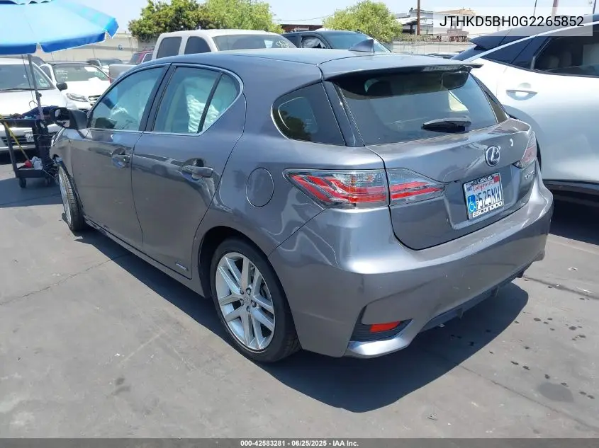 2016 Lexus Ct 200H VIN: JTHKD5BH0G2265852 Lot: 42583281