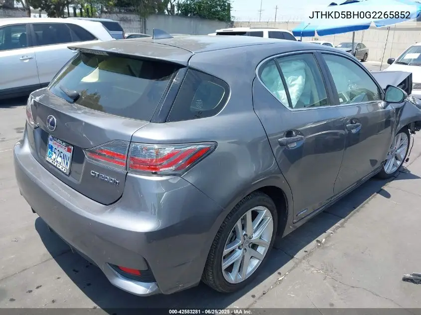 2016 Lexus Ct 200H VIN: JTHKD5BH0G2265852 Lot: 42583281