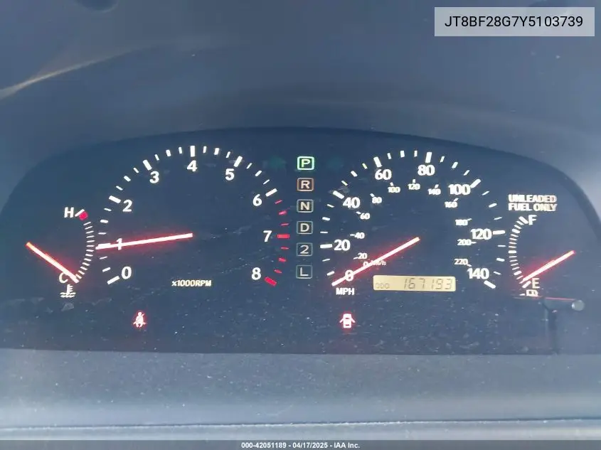 2000 Lexus Es 300 VIN: JT8BF28G7Y5103739 Lot: 42051189