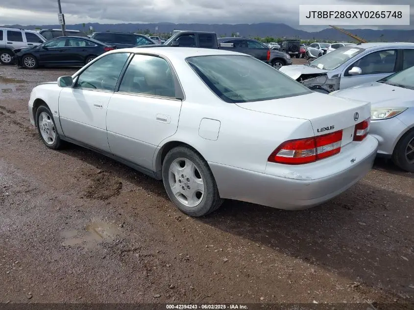 2000 Lexus Es 300 VIN: JT8BF28GXY0265748 Lot: 42394243