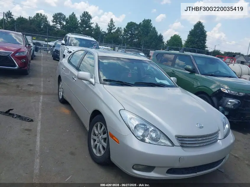 2002 Lexus Es 300 VIN: JTHBF30G220035419 Lot: 42618535