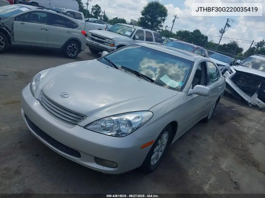 2002 Lexus Es 300 VIN: JTHBF30G220035419 Lot: 42618535