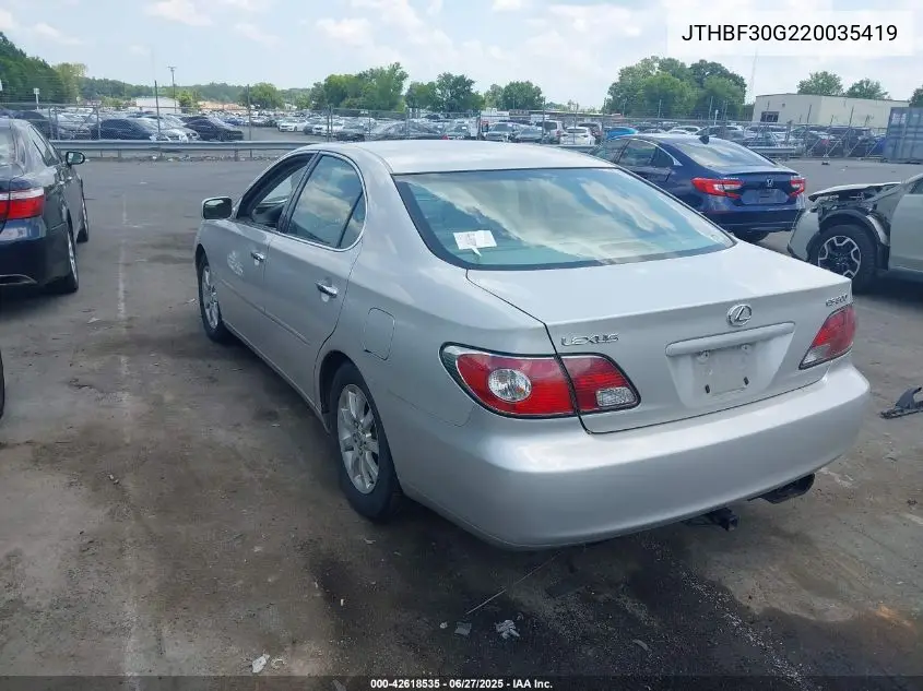 2002 Lexus Es 300 VIN: JTHBF30G220035419 Lot: 42618535