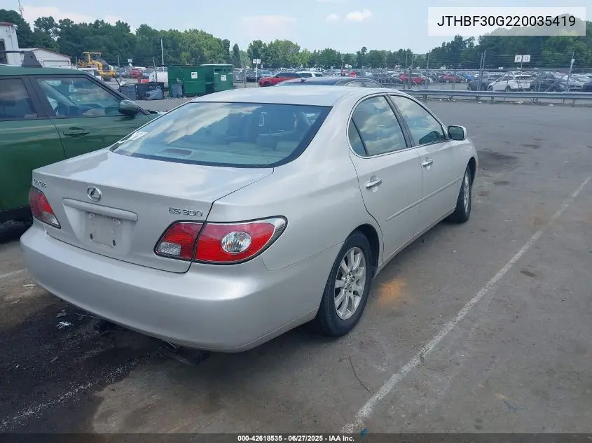 2002 Lexus Es 300 VIN: JTHBF30G220035419 Lot: 42618535