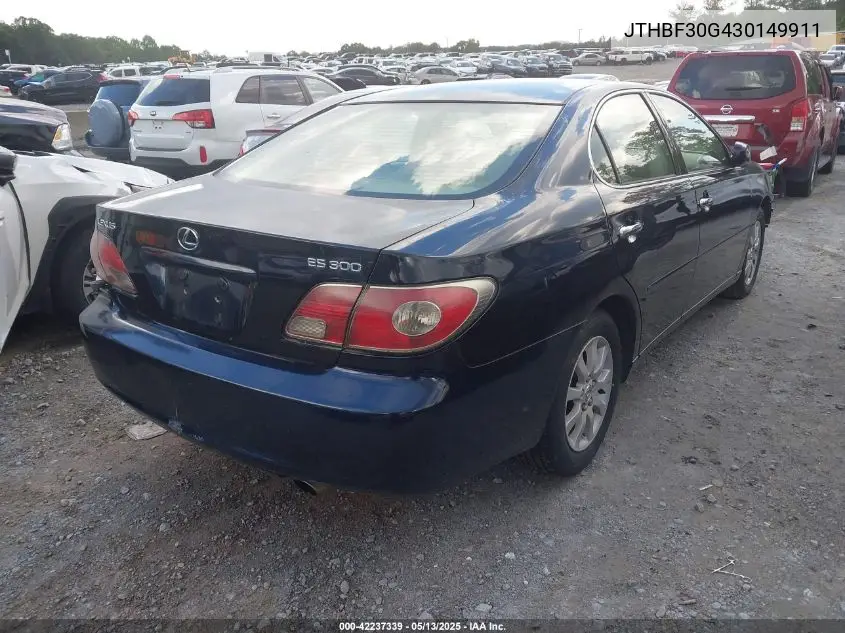 2003 Lexus Es 300 VIN: JTHBF30G430149911 Lot: 42237339
