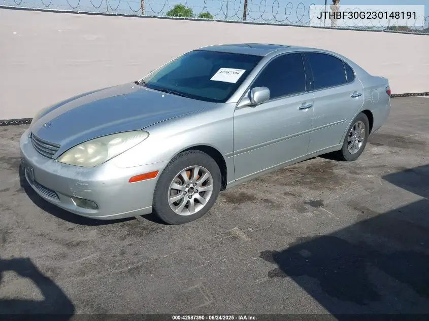 2003 Lexus Es 300 VIN: JTHBF30G230148191 Lot: 42587390