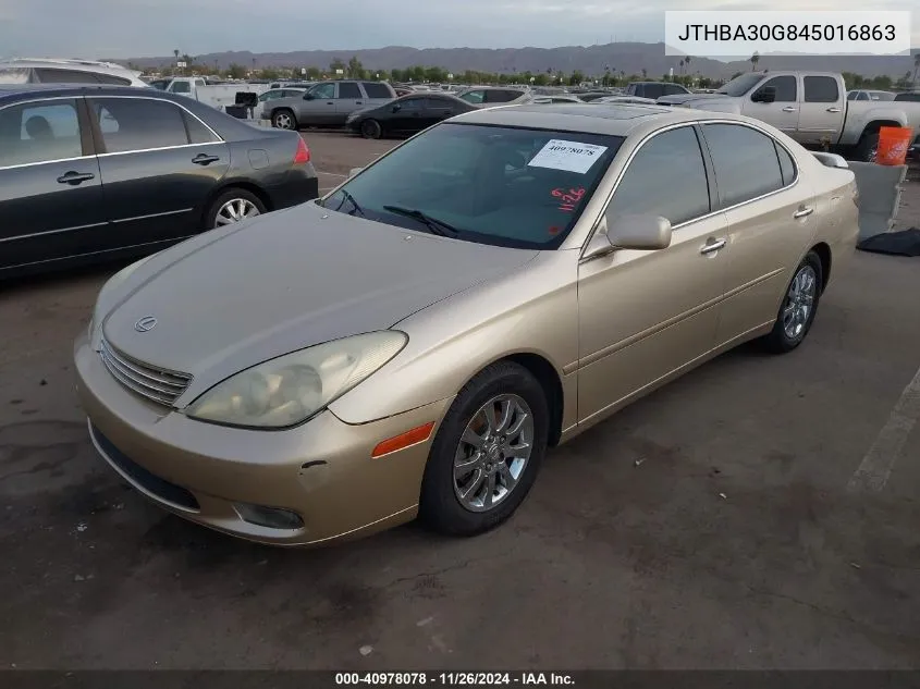 2004 Lexus Es 330 VIN: JTHBA30G845016863 Lot: 40978078