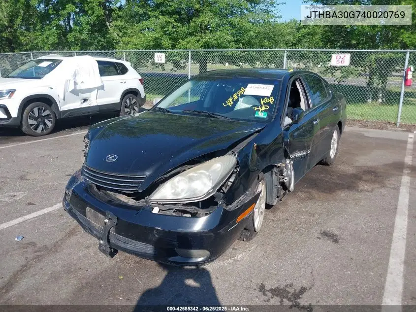 2004 Lexus Es 330 VIN: JTHBA30G740020769 Lot: 42585342