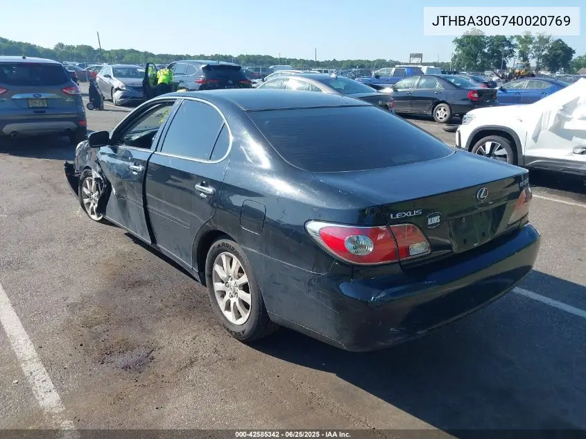 2004 Lexus Es 330 VIN: JTHBA30G740020769 Lot: 42585342