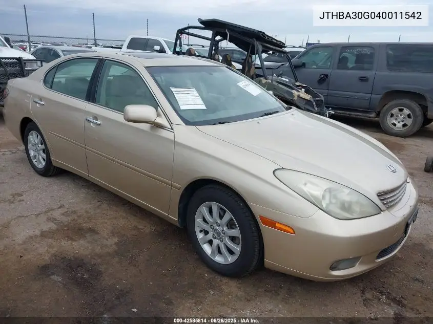 2004 Lexus Es 330 VIN: JTHBA30G040011542 Lot: 42585814