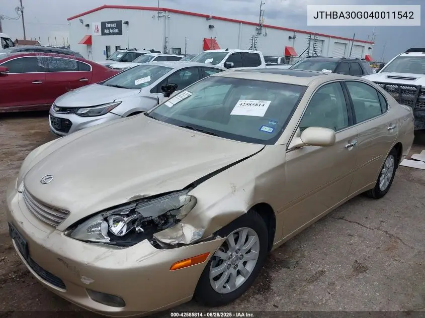 2004 Lexus Es 330 VIN: JTHBA30G040011542 Lot: 42585814