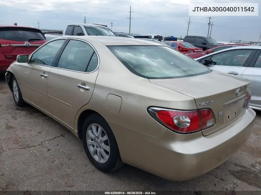 2004 Lexus Es 330 VIN: JTHBA30G040011542 Lot: 42585814