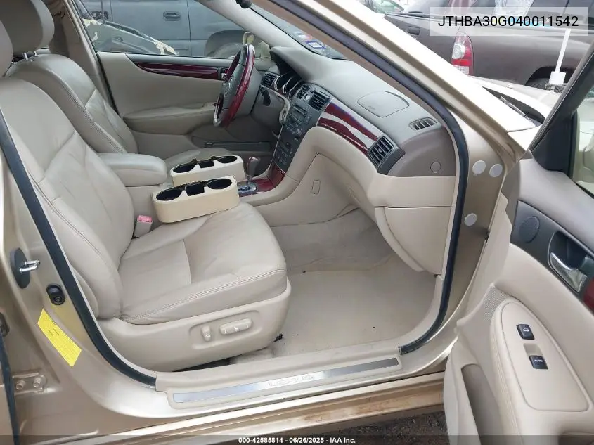 2004 Lexus Es 330 VIN: JTHBA30G040011542 Lot: 42585814