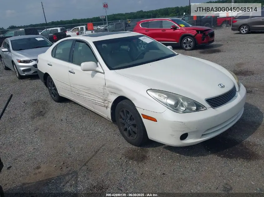 2004 Lexus Es 330 VIN: JTHBA30G045048514 Lot: 42590139