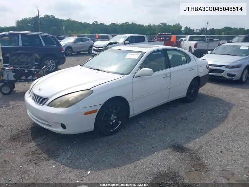 2004 Lexus Es 330 VIN: JTHBA30G045048514 Lot: 42590139