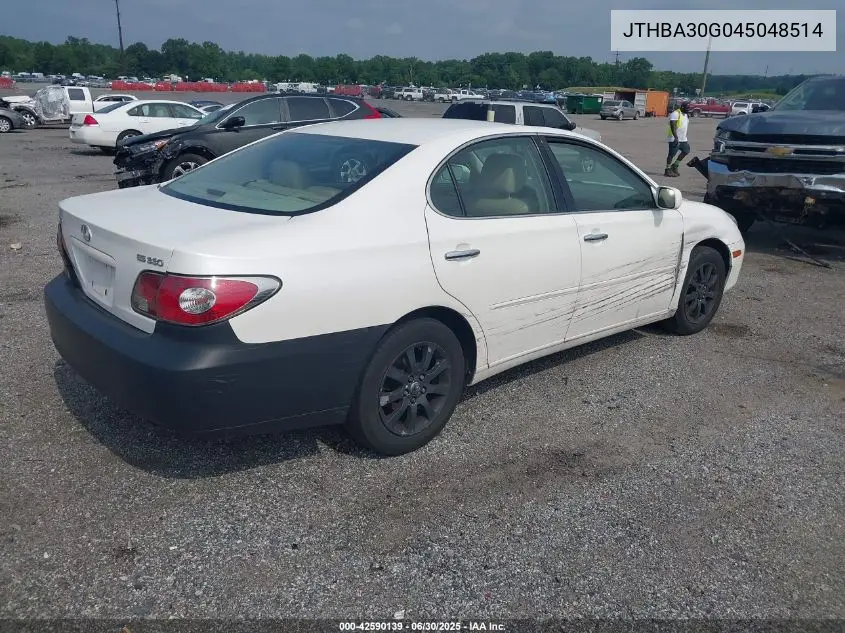2004 Lexus Es 330 VIN: JTHBA30G045048514 Lot: 42590139