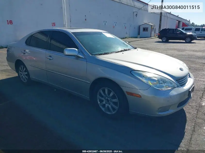 2004 Lexus Es 330 VIN: JTHBA30G840011515 Lot: 42632487