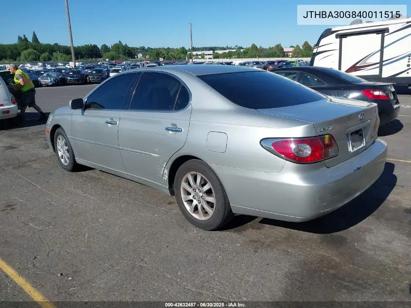 2004 Lexus Es 330 VIN: JTHBA30G840011515 Lot: 42632487